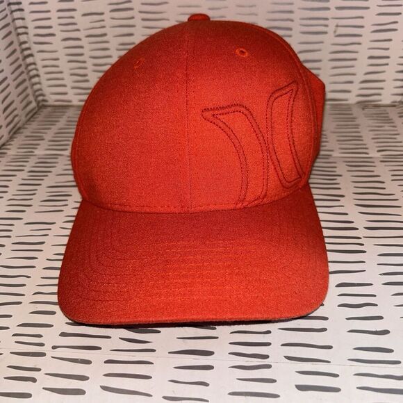 Hurley Men's‎ Orange Red Flex Fit Hat Cap L/XL Yupoong Off Center Icon HTF - Picture 1 of 7